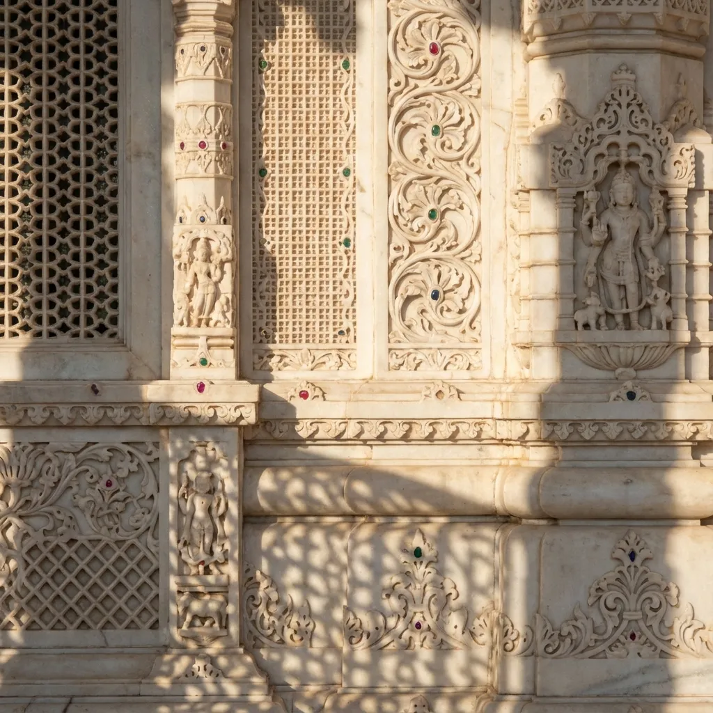 Intricate marble carvings at 72 Jinalaya