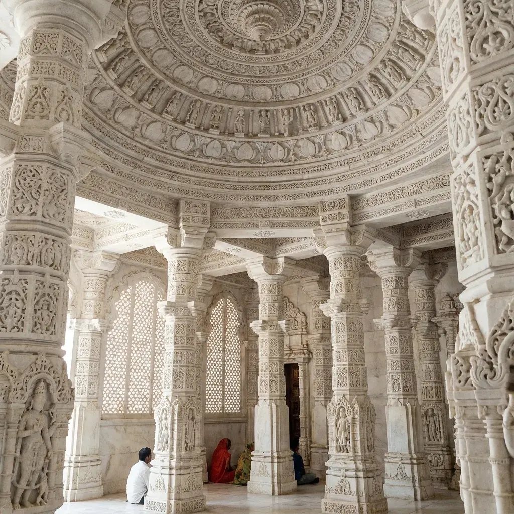 Ornate pillars with gemstone inlay