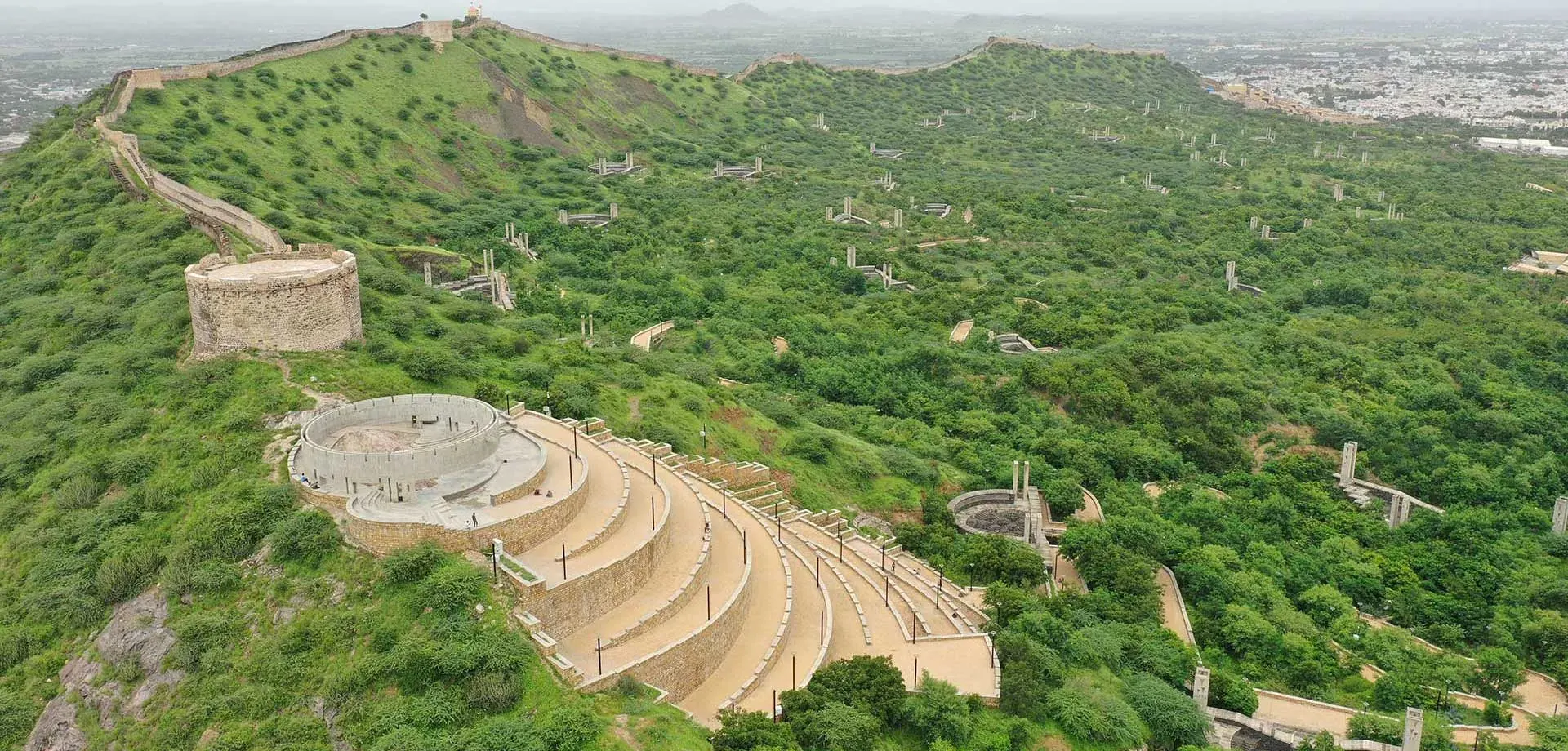 Aerial view of Smritivan Memorial hilltop, Bhuj