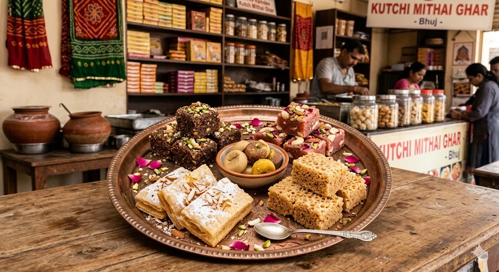 Traditional Kutchi mithai at a Bhuj sweet shop